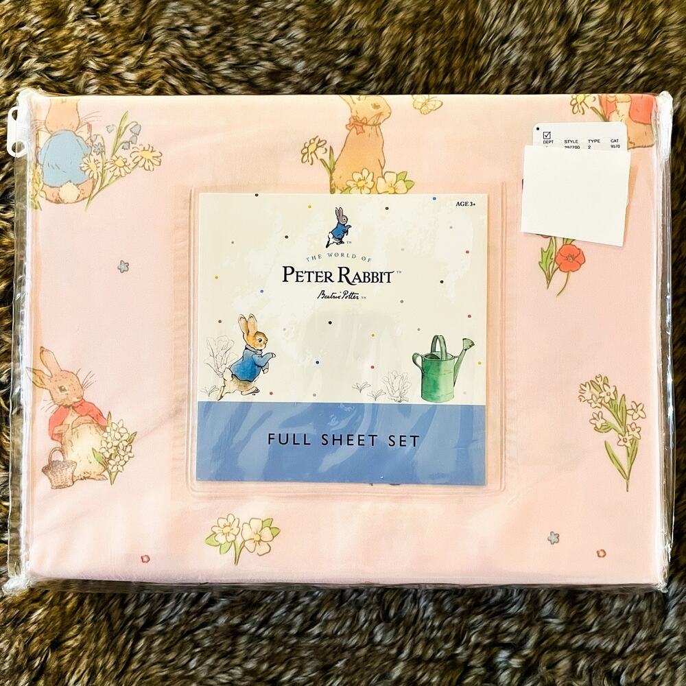 NEW Pottery Barn Peter Rabbit Beatrix Potter Sheet Set Cottage - Pink, Full Size